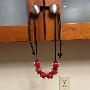 Zsiska Red Beaded Necklace with Black Adjustable Length Cord